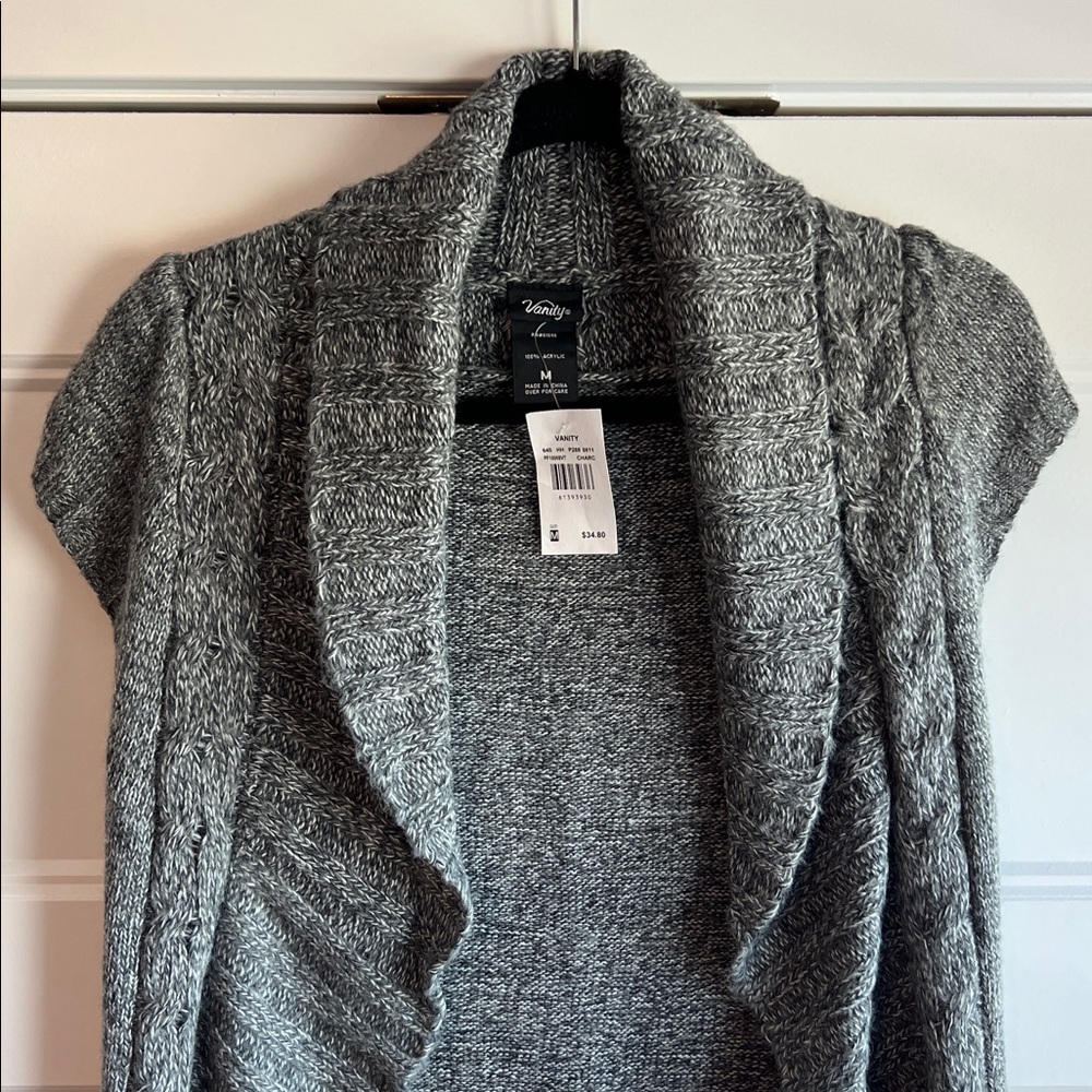 Vanity Charcoal Knit Sleeveless Cardigan - Picture 2 of 6